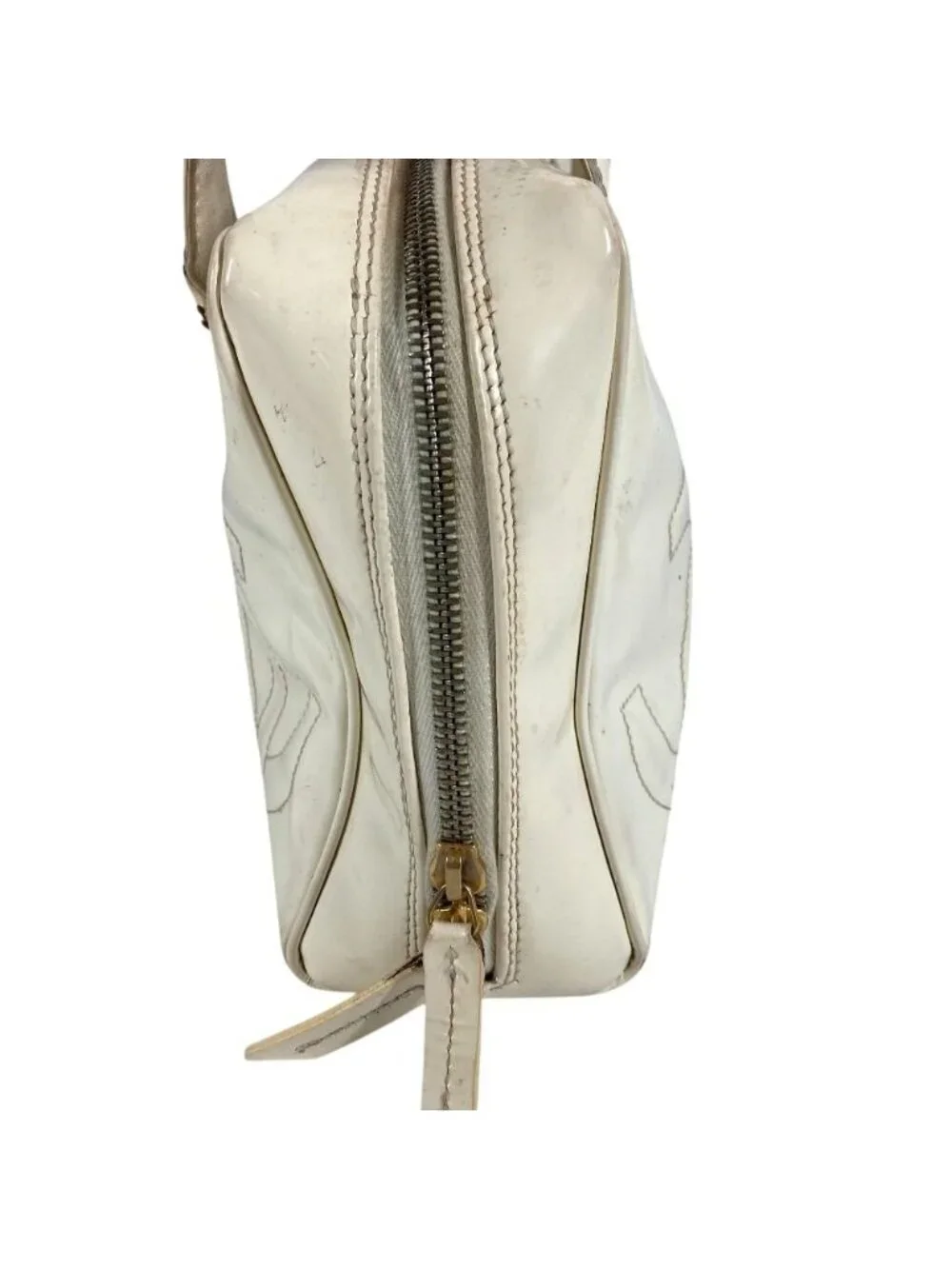 Chanel Shoulder Bag Logo Triple Coco CC Enamel White